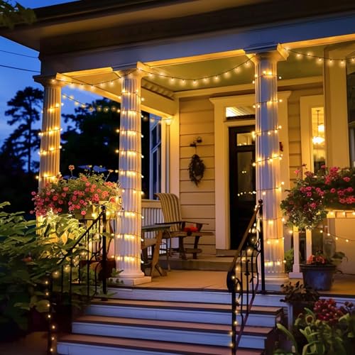 JMEXSUSS 2 Pack Solar String Lights Outdoor Waterproof, Total 400 LED 151FT Solar Powered Outdoor String Lights, 8 Modes - Additional View