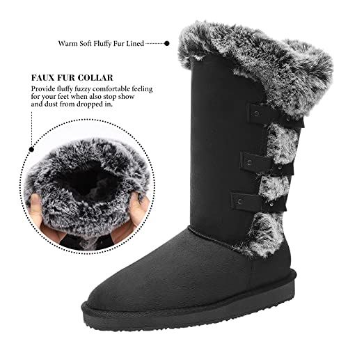 Hstylish Women's Classic Fur Lined Tall Mid Calf Boots Warm Winter Snow Shoes With Decorative Buckle Straps, Size 8, Black 39 #TOP2