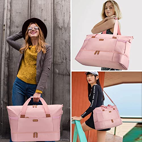 Bagodi Gym Bag For Women, Weekender Overnight Bag With Usb Charging Port, Sport Travel Duffel Bag With Wet Pocket & Shoe Compartment, Carry On Tote Bag For Travel/Gym/School 5 Pcs Set #TOP6