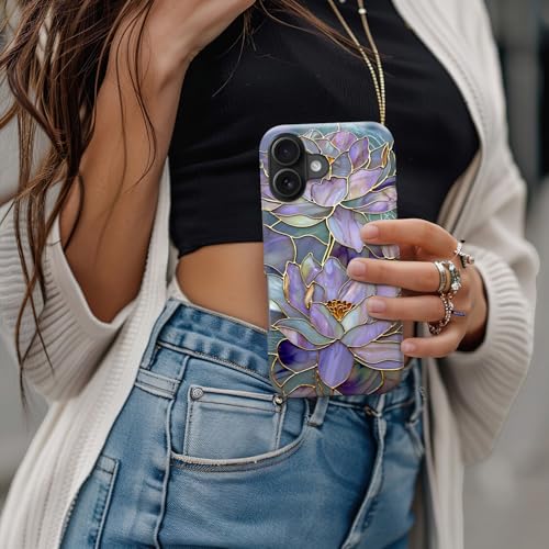 Image of Goodon for iPhone 16 Plus Case Cute - Wireless Charging Compatible - Dual-Layer Hard Shell + Silicone Cover - Protective Phone Case with Trendy Designs for Women - Abstract Lotus