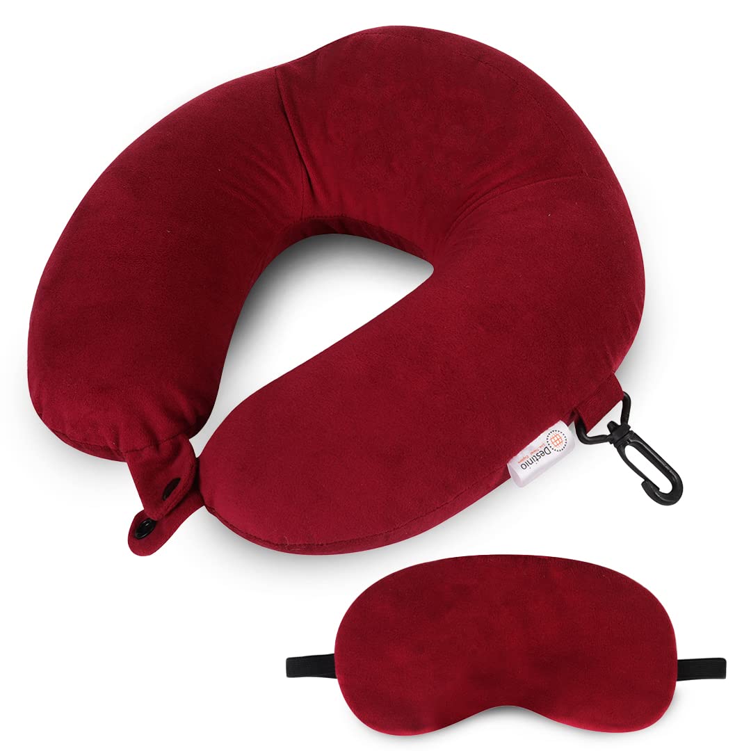 Destinio Travelling Pillow, Memory Foam Neck Pillow with Eye Mask, Washable Cover, Hanging Hook - Flight Pillow for Neck, Travel Neck Pillow for Men & Women (Red), Pack of 1-picture-16