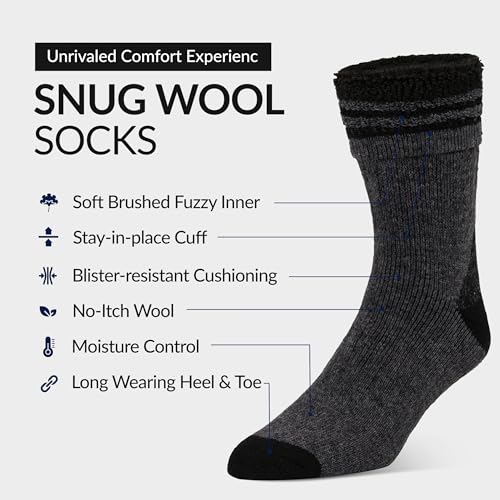 Image of Alvada Mens Merino Wool Crew Socks Thermal and Warm Socks for Winter Work Hiking Running 3 Pairs