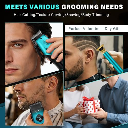 Image of Hair Clippers for Men Professional, Beard Trimmer Kits & Sets, Electric Shavers, Hair Clippers & Trimmer Ceramic T-Blade, for Barber, Gifts for Men (Blue)