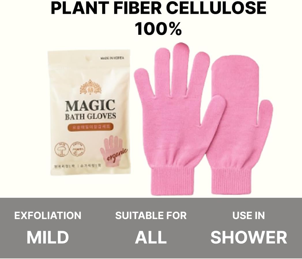 Korean Exfoliating Shower Mitt Gloves & 5 Grain AHA Soap Set – 2-in-1 Finger + Mitt Combo Exfoliating Towel with Body Scrubber, Smooth Skin Support (Gloves & Soap Set) (Gloves Set)