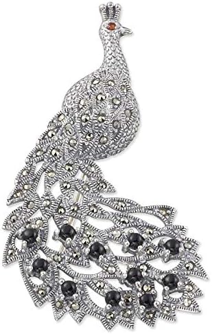 925 Sterling Silver and Switzerland Marcasite Peacock Brooch Pin
