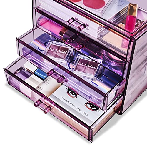 Image of Sorbus Acrylic Cosmetics Makeup and Jewelry Storage Case Display- 4 Large Drawers Space- Saving, Stylish Acrylic Bathroom Case Great for Lipstick, Nail Polish, Brushes, Jewelry and More (Purple)