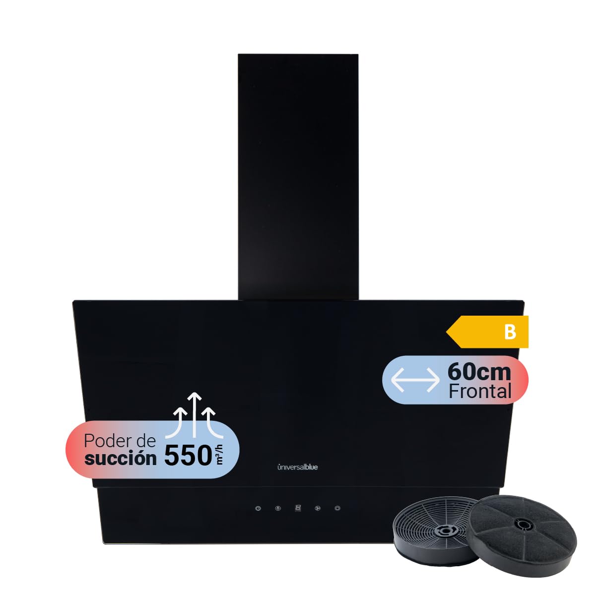 UNIVERSALBLUE Campana Extractora Cristal Negra 90cm | Extractor Humos y Aire Eléctrico para Cocina | Control Táctil | Ruido Reducido | Filtros de Carbono | Fácil Limpieza | Luz LED | Clase C — view 14