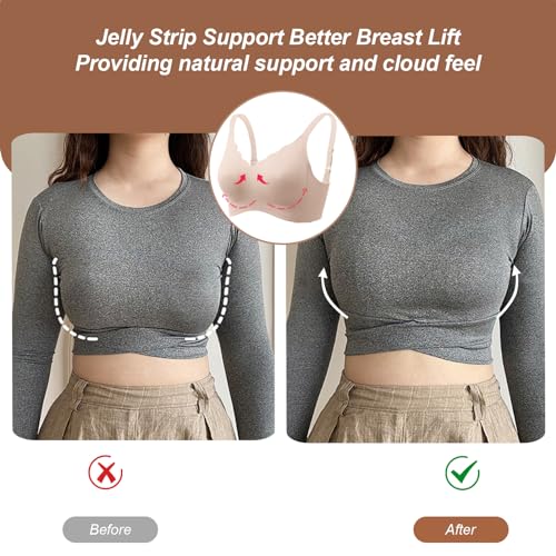 OEAK Womens Wireless Bras Push Up Support Full Coverage Bralettes No Underwire Bra Comfortable Everyday Seamless Tshirt Bras Nude M - Image 4