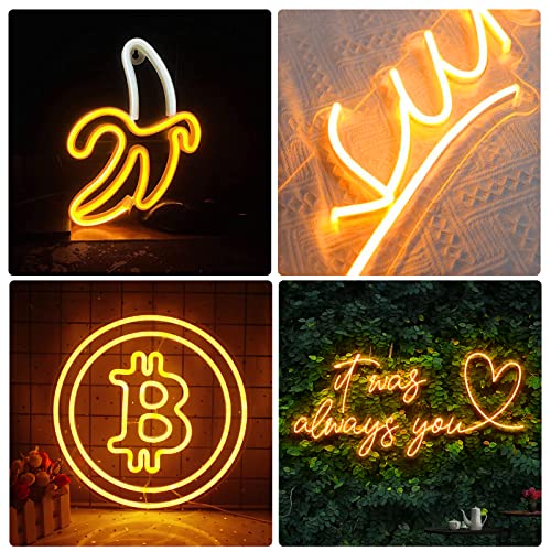 Image of Neon Rope Lights, 16.4ft Rope Lights with Dimmable Remote and Adapter, Waterproof Flexible Smart Led Strip Lights for Bedroom, Super Bright, DIY Neon Sign, Indoors Outdoors Wall Decor, Yellow