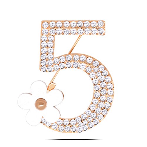 Lily Jewelry Exquisite scintillante oro numero 5 serie Swarovski Cristallo Austriaco Spilla per le donne, argento, colore: Gold/White, cod. Lily-No5-2