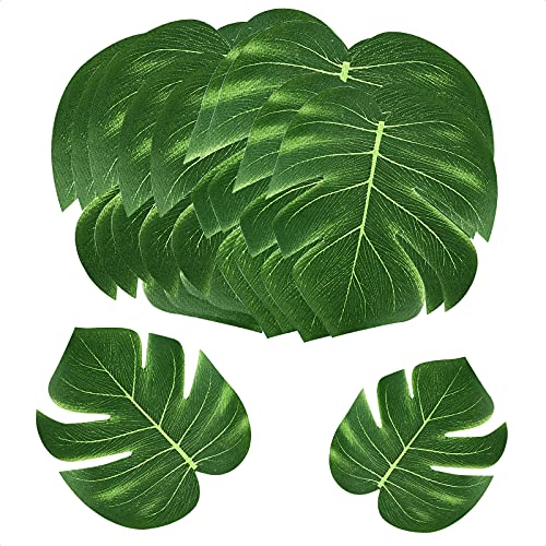 MOSNOW Lot de 24 Feuilles Tropicales décoratives décoratives en Feuilles de Palmier artificielles décora-tives pour la Saint Valentin Hawaïen Monstera Plante Jungle Thème Décorations Feuill-ES