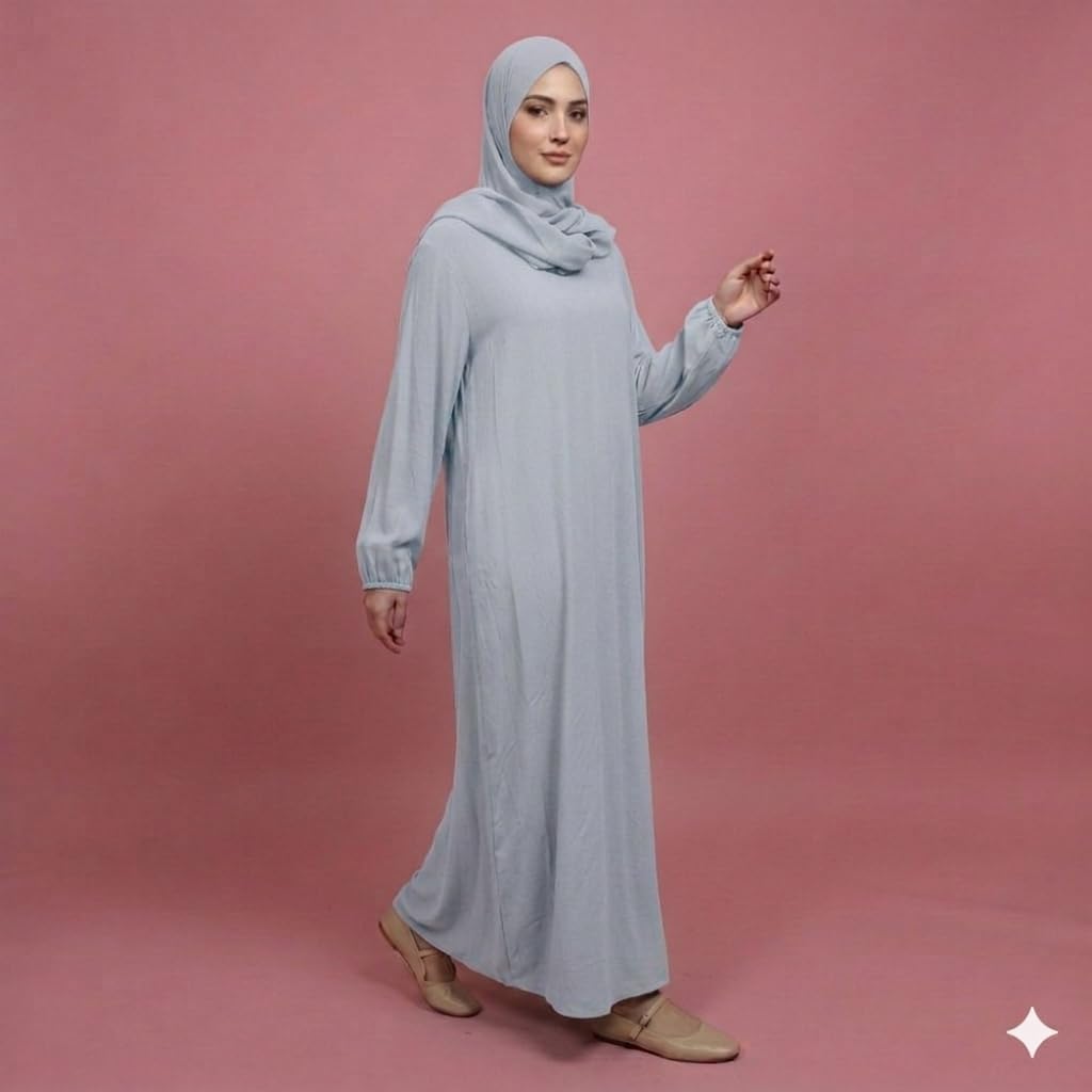 Abaya Femme Verte avec Hijab Intégré, Tissu Opaque et Fluide, Taille Unique (S au XL), 145 cm, Fabriquée en France