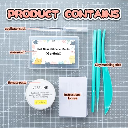 Image of Nuvretk 8 Cute Silicone Molds for Needle Felting - Cat Nose Shapes for Stuffed Animals, DIY Crafts, and Accessories (Garfield)