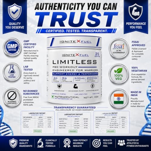 Image of Limitless Pre Workout Powder 25 Servings, Fruit Punch, 100g