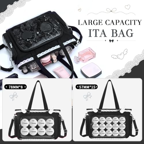 YFGBCX Lace Ita Crossbody Bag with Clear Window, Display Insert & Wing Pins (Black) - image 5