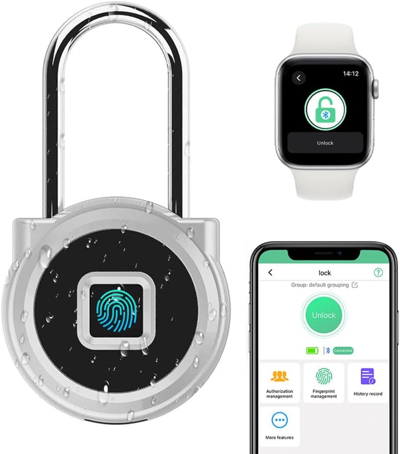 Fingerprint Padlock eLinkSmart Long Padlock with 45MM Shackle Phone App SmartWatch Weatherproof Combination Locker Lock for Gym Locker Locker Backpack Suitcase Luggage Silver