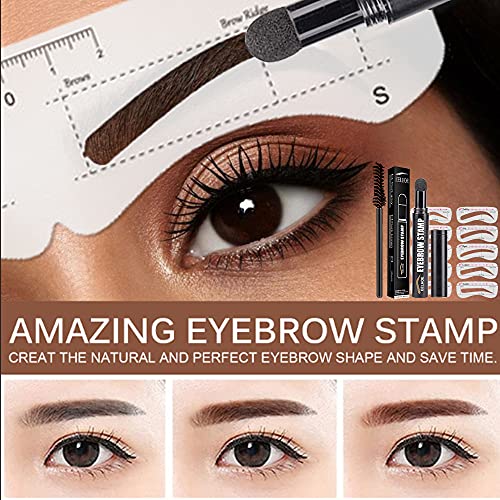 Aaiffey Eyebrow Stamp Shaping Kit Waterproof,One Step Eyebrow Stamp Kit,Long Lasting Natural Shape Eyebrow Makeup Kit With Eyebrow Brush,Eyebrows Stencils 3 In 1 Perfect Finishing Hairline Brow Powder 10Pcs (Dark Brown) #TOP3