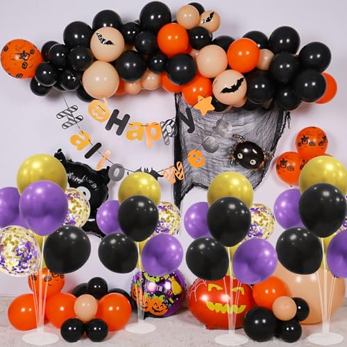 Image of ZJDHPTY Halloween Decorations,4Set Purple Black Gold Balloon Stand Kit | Balloon Centerpieces for Birthday Graduation Wedding Retirement Anniversary Homecoming Party Decorations