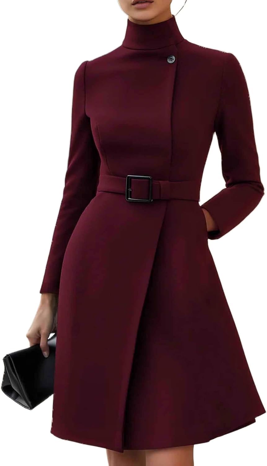 Apvirdy Blazer Dress for Women Long Sleeve High Neck Dress Office Elegant Formal Fall Winter Mini Dresses with