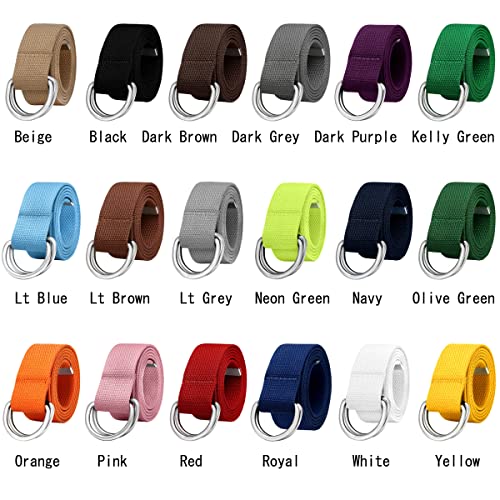 Falari Canvas Web Belt Metal Double D Ring Buckle for Men Women Casual Cloth Military Style Belt 1 1/2" Wide2