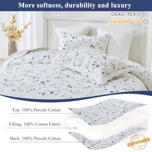 SOElinens Queen Bedspreads 102x120, Farmhouse Floral Navy/White - image 5