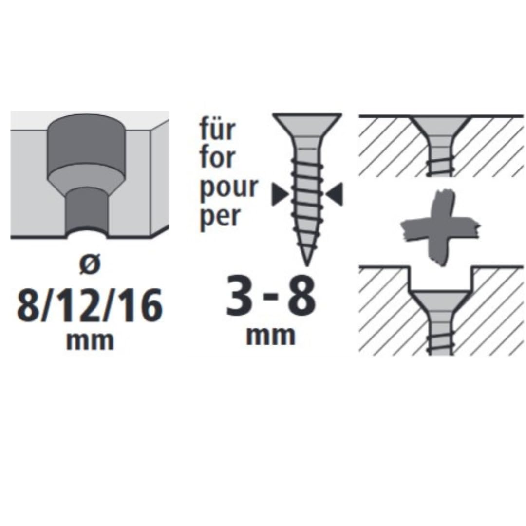 wolfcraft 4375000-3 Fraisoirs à noyer pour tête de vis - Diamètre 8 12 16 mm - Acier WS