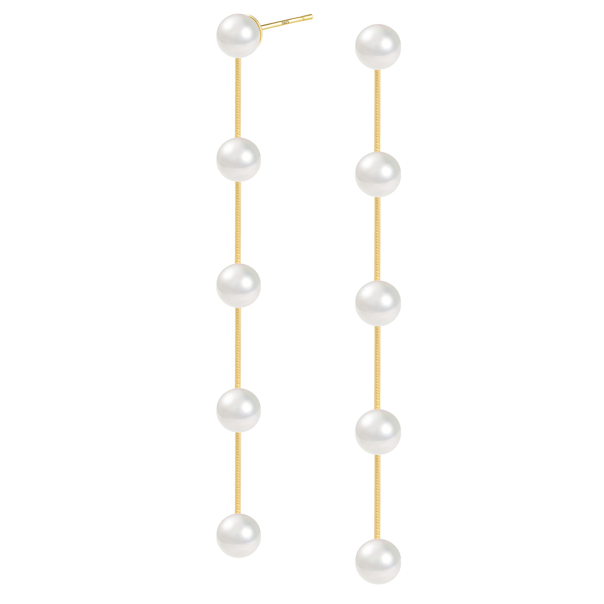KISSPAT Pendientes de Plata 925 para Mujer, Pendientes colgantes de perlas para mujer, oro de 14 quilates, estilo bohemio, con borlas largas, de plata de ley pequeños pendientes de perlas para novia