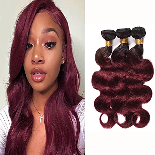 Burgundy Bundles Ombre Bundles Brazilian Virgin Human Hair Extensions 1b/99j Red Human Hair Bundles 3 Bundles Body Wave Hair Bundles 8a Grade 26 28 30 Inches