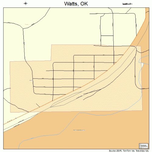 Large Street & Road Map of Watts, Oklahoma OK Printed poster size