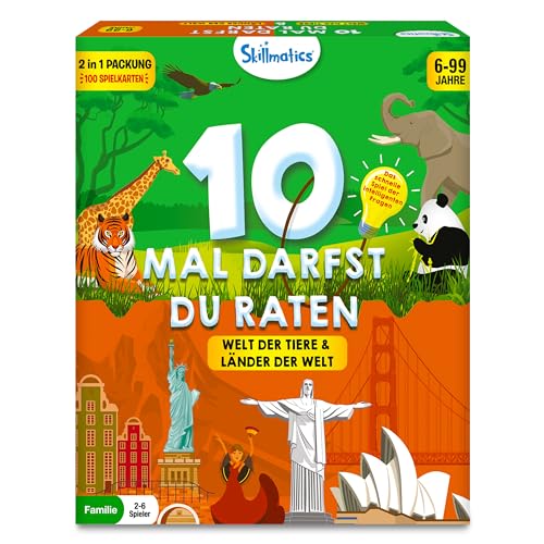 Skillmatics Kartenspiel - 10 Mal darfst du raten Doppelpack Tiere und Länder, Geschenke für Kinder ab 6 Jahren, Großer Spaß für Unterwegs