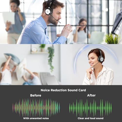 Wireless Headset with Mic for Work, Bluetooth Headset with Microphone (Noise Cancelling & Mute Button), Wireless Headphones with Mic for Work from Home/Office/PC/Call Center/Computer/Laptop/Teams/Zoom — view 2