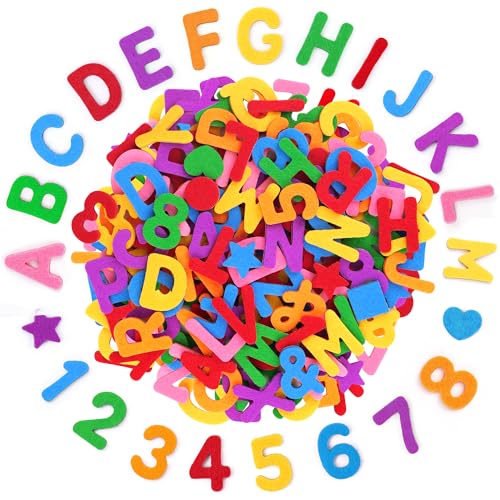 686 Pcs Felt Letters Felt Letters Stickers Self Adhesive Alphabet Numbers & Shapes Sticker Letters for Kids DIY Crafts Art Fabric Scrapbook Supplies Preschool Classroom Party Decoration (7 Colors)