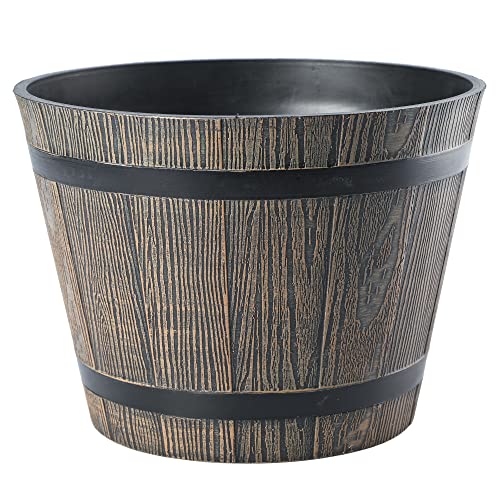 VERDENIA Madera Blumentopf Leichter Blumenkübel Balkonblumentopf Dekorativer Topf für Pflanzen für Innen und Außenbereich Pflanztopf aus Kunststoff 30cm 21573 Dunkelbraun Cover