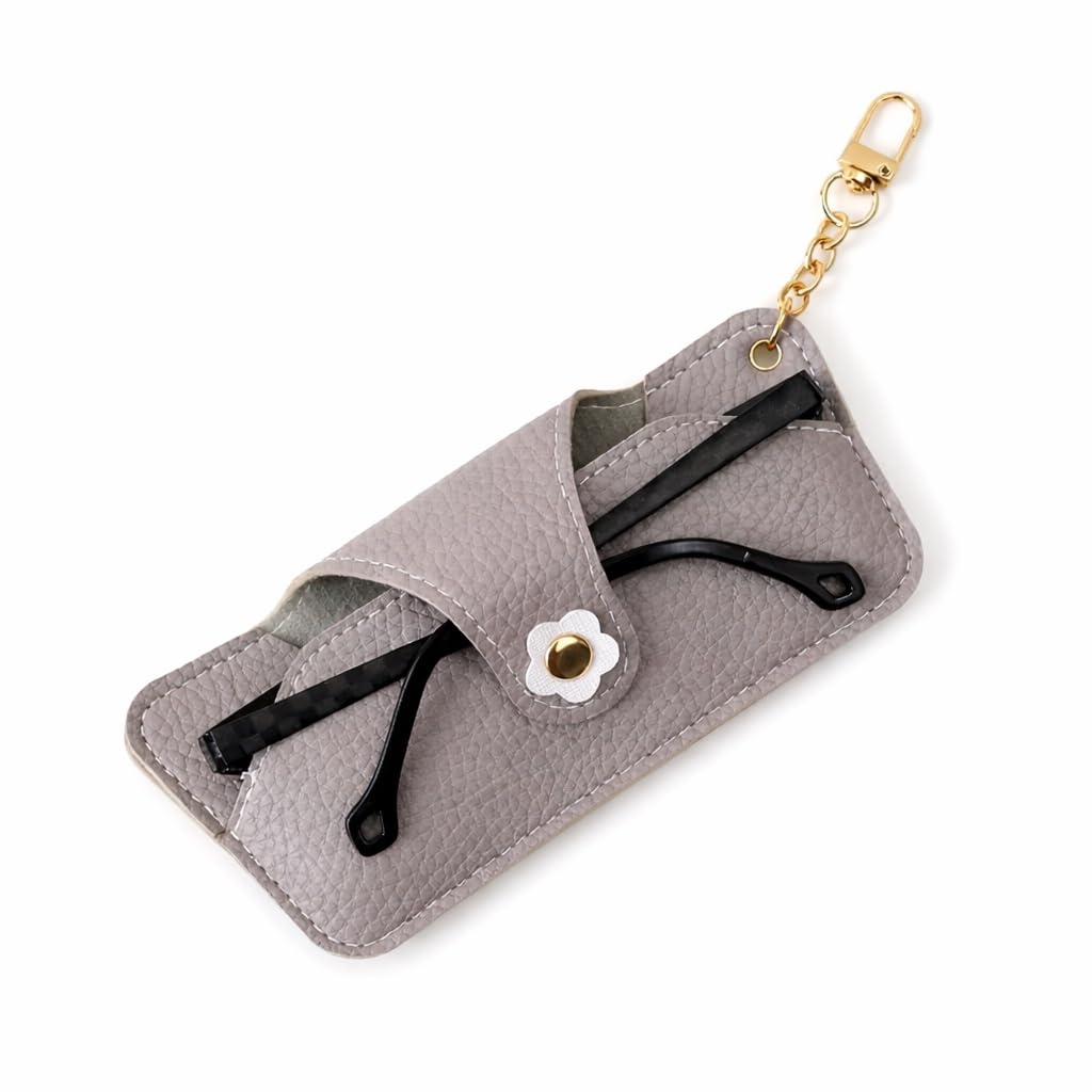 – Leather Glasses Case with Flower Design and Keychain, Portable Slim Eyeglasses Sunglasses Holder Pouch for Women Men Travel