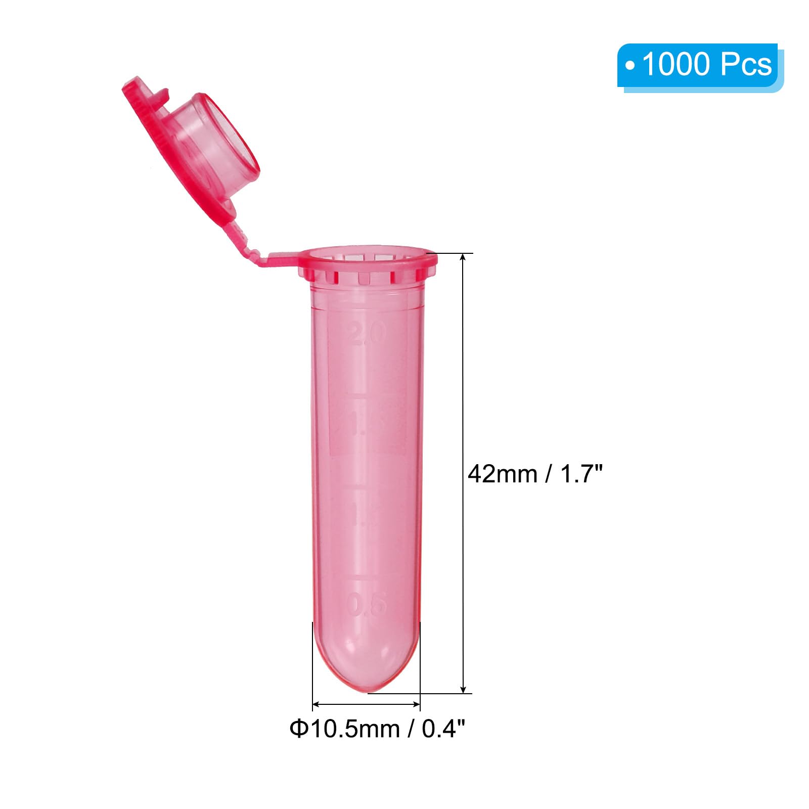 PATIKIL 2ML Tubos De Plástico Para Centrífuga 1000 Piezas Tubo Para Centrífuga De Fondo Redondo Con Tapa De Cierre Y Marcas Graduadas Para Muestras De Laboratorio Rojo