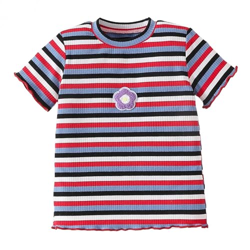 Image of OPAWO Toddler Girl Shirts, Puff Dot Sleeve Baby Tee Shirt, Ribbed Short Sleeve T-Shirt, Solid Color Girls Tshirt Tops, 12M-7Y