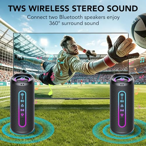 Miniatura 5 de Altavoz Bluetooth Potente 25W, Altavoz Bluetooth con Graves | 24H Reproducción, 5 Modos RGB, Emparejamiento TWS, Impermeable IPX7, Soporte AUX/TF, Altavoz Portátil para Fiestas y Viajes