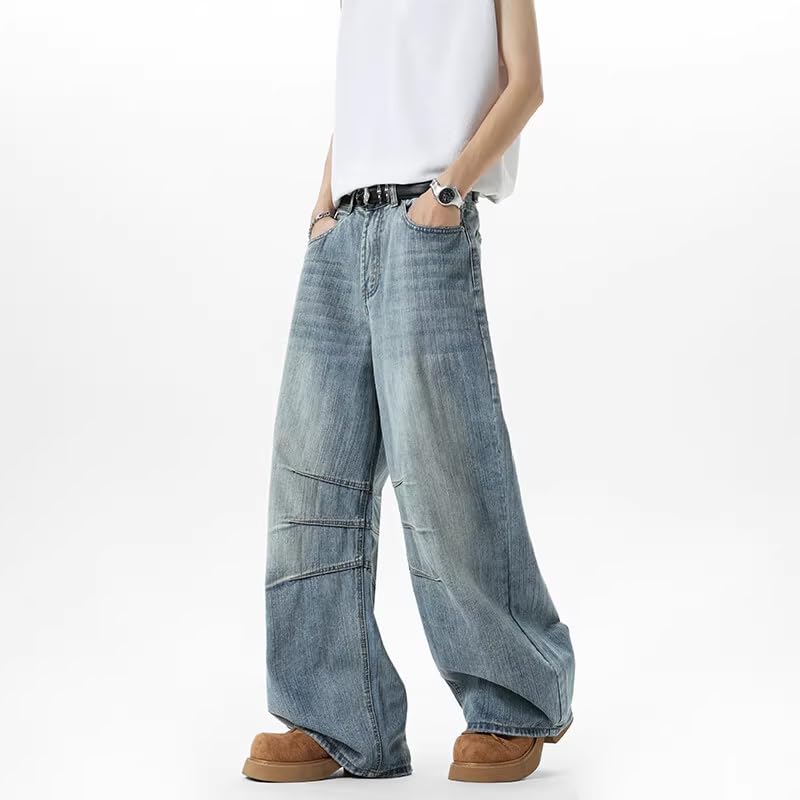 Men's American Retro Blue Denim Jeans Wide Leg3
