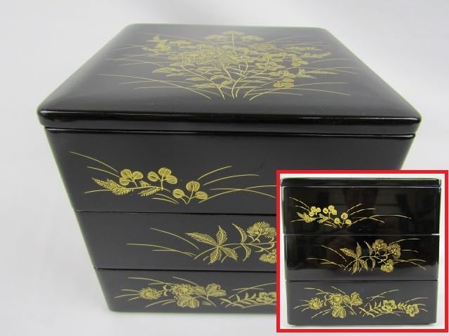 Amazon.co.jp: 木製漆器 伝統工芸 輪島塗 重箱 秋草散らし 三段重