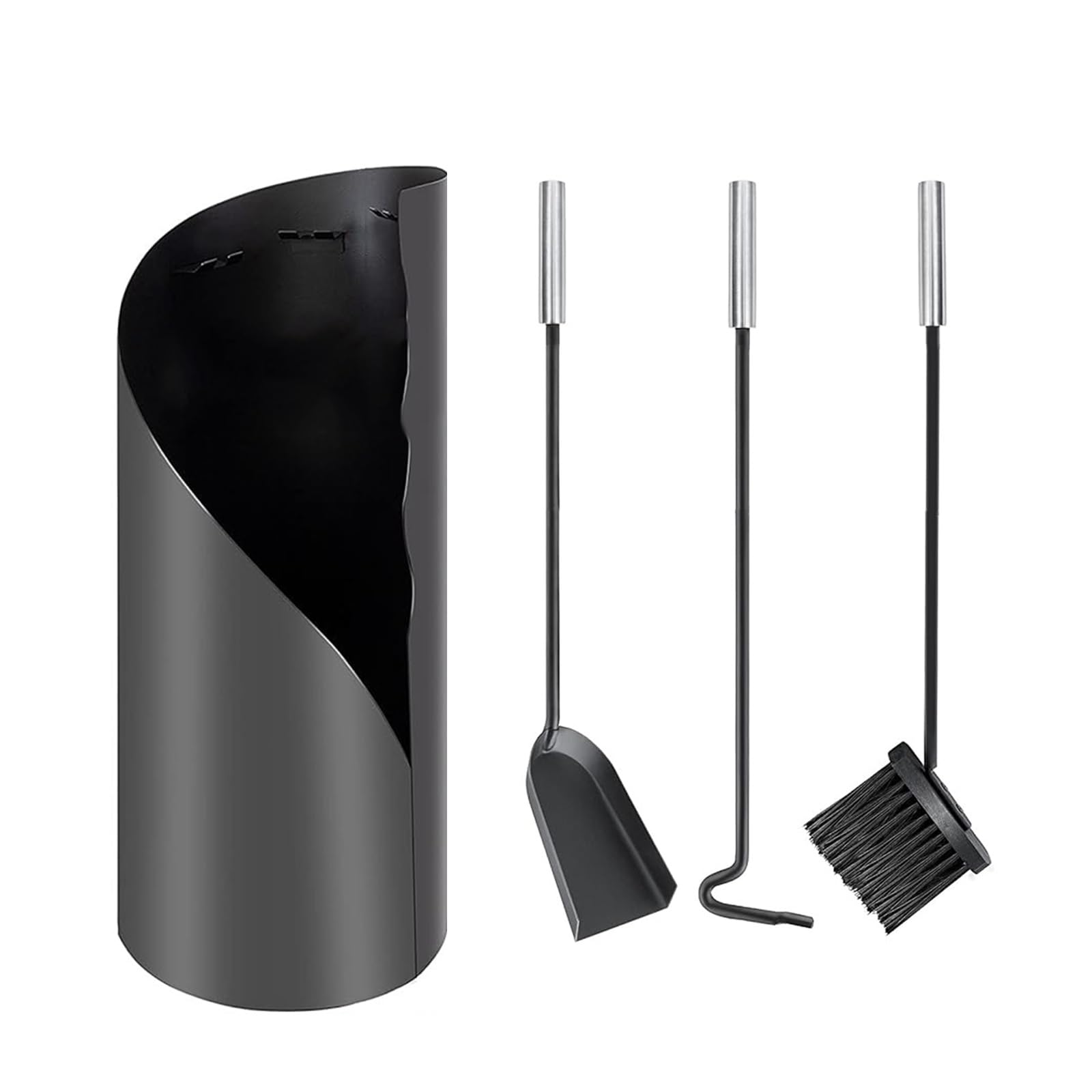 Set di 4 attrezzi per caminetto con attizzatoio, spazzola, pala e supporto, in ferro battuto, resistente al calore, decorazione per la casa e il camino