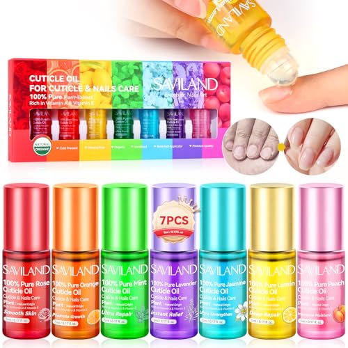 SAVILAND Vitamin E Cuticle Oil Roller: 7PCS Revitalizing Cuticle Oil for Nails 100% Natural Nails...