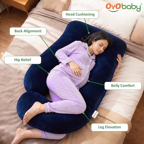 Image of OYO BABY Pregnancy Pillows for Women J-Shape Full Body Pillow | 360 Maternity Support for Back, Hips, Legs & Belly | Maternity Pillow | Removable Washable Velvet Cover (Royal Blue)