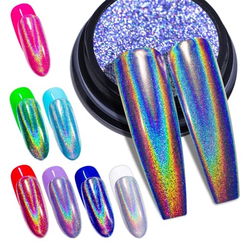BISHENGYF Poudre à ongles holographique chrome, 1g, effet laser miroir, irisé, pigments pailletés pour décoration nail art