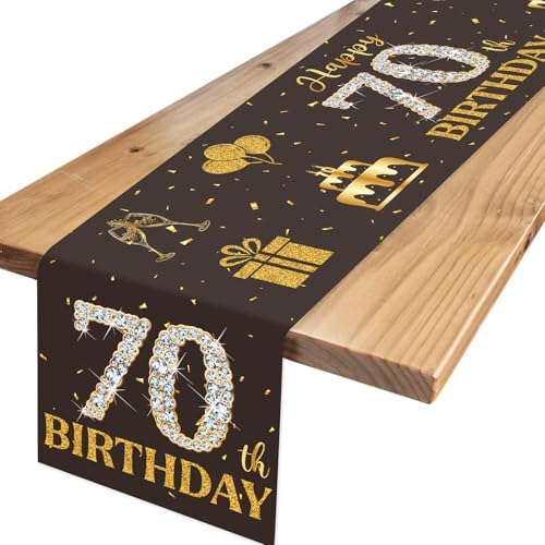 70th Birthday Glitter Table Runner Black Gold 70th Birthday Decorations for Men Women Number 70 Table Centrepiece Decoration for 70th Birthday Party Favor Photo Booth Props 180x35cm