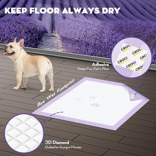 Image of CROCI 22x22in Puppy Pads 100 Count with Adhesive Tabs, Dog Pads Absorbs Up to 3 Cups Potty Training, Disposable