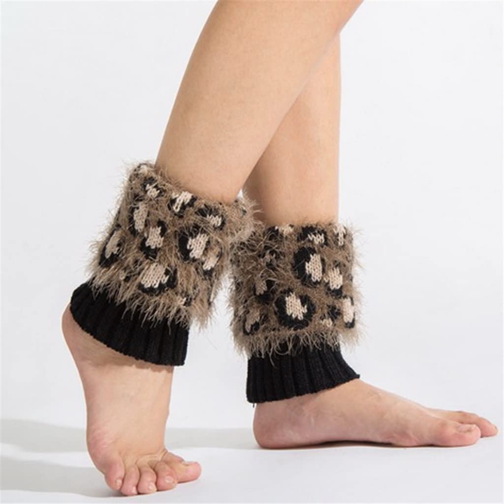 3 pary leopardowych zimowych krótkich dzianinowych skarpet do butów Ocieplacze na nogi Mankiety do butów Legginsy Damskie getry (kolor: A, rozmiar: 16 cm) (3 szt.)