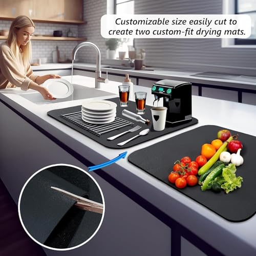 Image of Dish Drying mat for Kitchen Water Absorbent mats for Kitchen Utensils Large Dry mat for Kitchen Utensils Drying mat Water Absorbent mats for Kitchen Large Size 58x38cm (Grey 30x50cm)