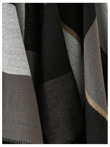 Image of Verdusa Women's Boho Plaid Poncho Shawl Wrap Cape Sweater Knit Oversized Cardigan Black and Grey One-Size