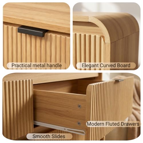Image of FURSUN Fluted 5 Drawers Dresser for Bedroom, 48 inch Tall Wooden Modern Dresser with Metal Handle, Curved Profile Design, Storage Organizer for Bedroom, Living Room, Hallway, Natural Oak
