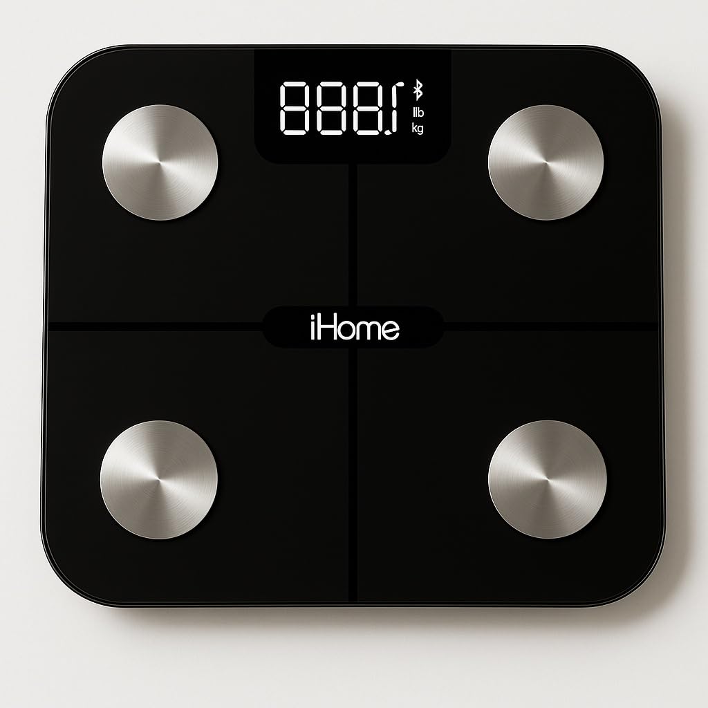 iHome Digital WiFi Smart Scale for Body Weight, Weight Scale, Including BMI, Body Fat, Muscle Mass, Batteries Included (Black Smart WiFi)